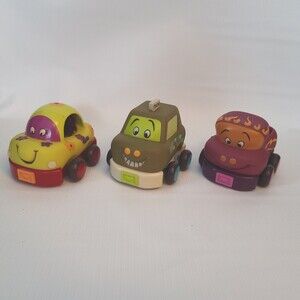 Vintage B. Toys by Battat Pull Back Vehicles Lot of 3 Bug Taxi Truck Rattles